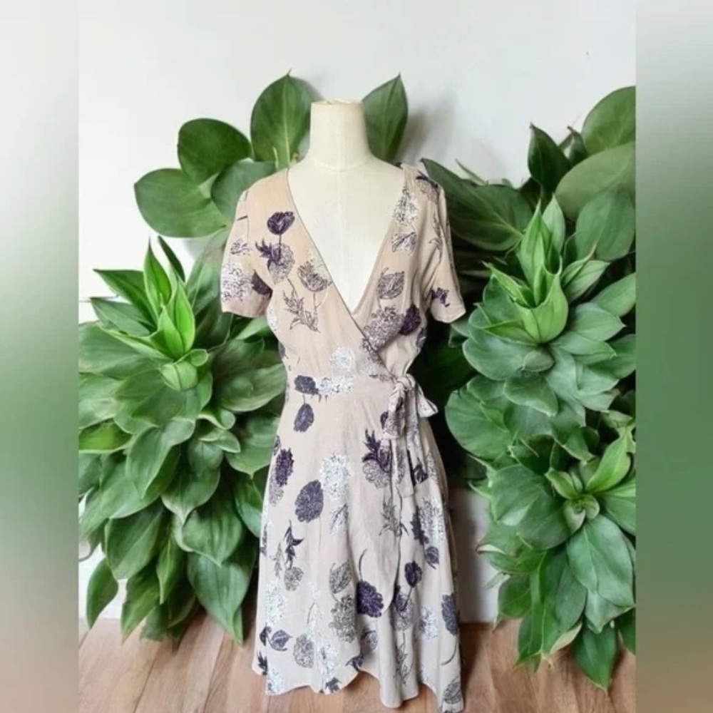 ASTR Purple Floral Wrap  Midi Casual Dress - Size S - Picture 2 of 6